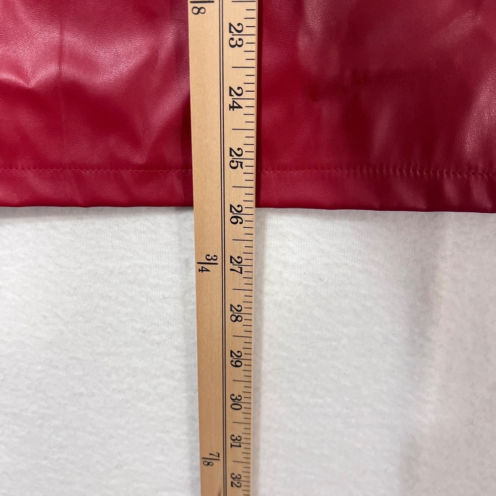 Festive Chic Red Faux Leather Pencil Skirt Midi Length Back Zip Women's Sz S/M - Picture 9 of 9